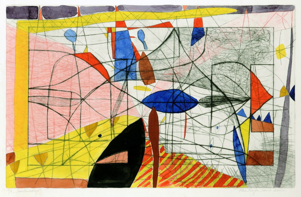 ingekleurde drogenaald  ets,  papier 79.3 x 107 cm, ets 49.5 x 79.3, monotype